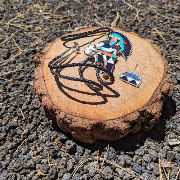 Bolo Tie Zuni Native American Sterling Silver Inlay Rare Chief‎ Ceremonial *** - Picture 8 of 12